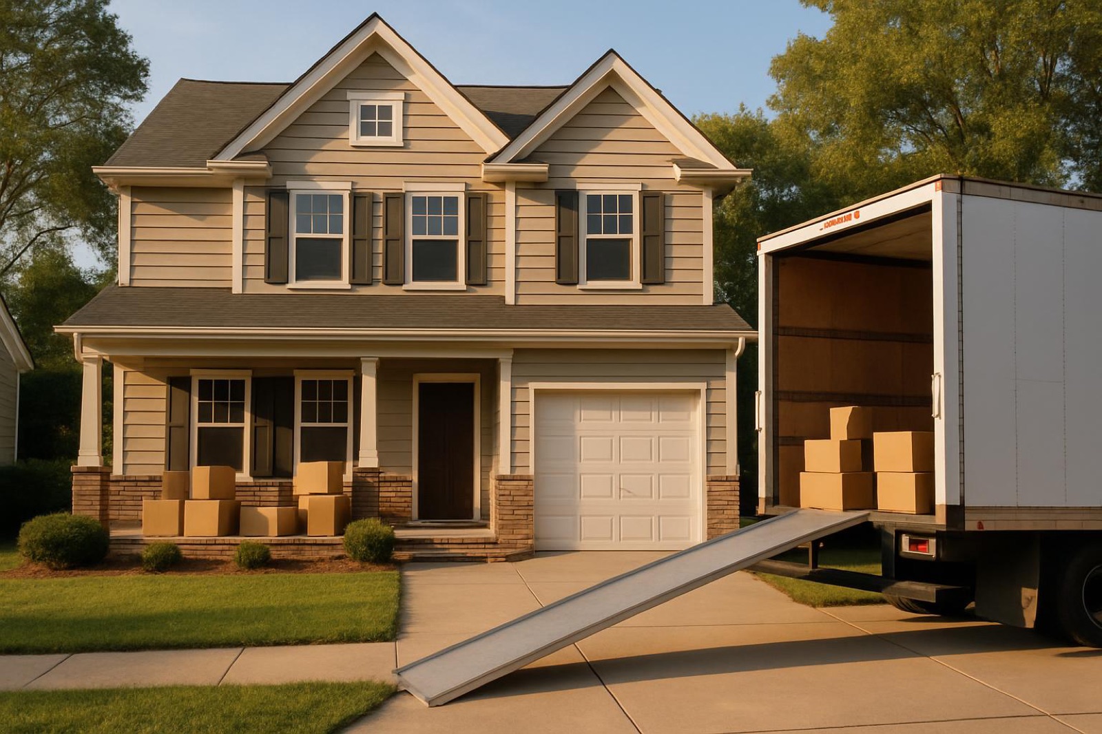 Heaven Moving - moving truck and wrapped furniture in The Colony